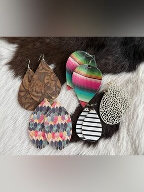 Assorted Teardrop Leather Statement Earrings - Multicolor Pack - Lot of 5